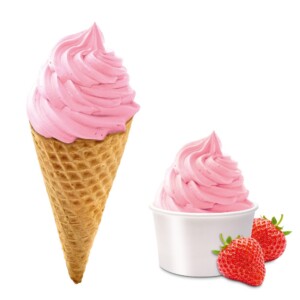 strawberry swirl ice cream in cone and tub